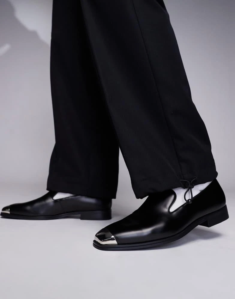 ASOS ASOS DESIGN loafers in black with silver toe cap 1