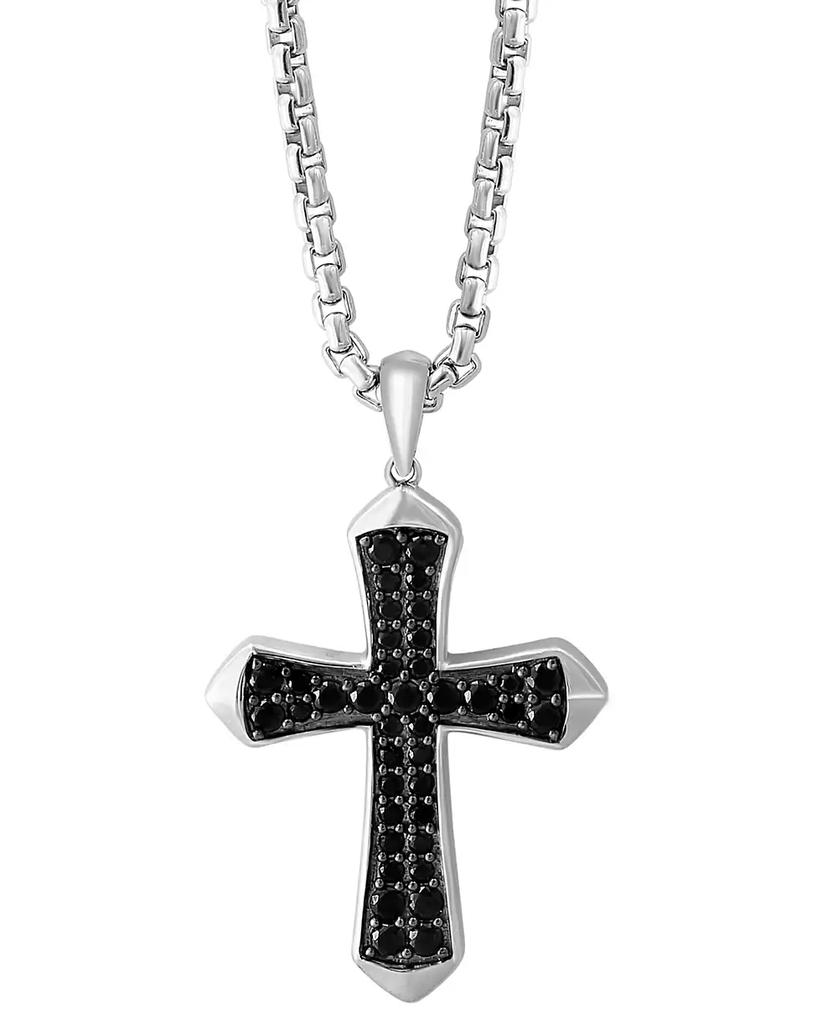 Effy EFFY® Men's Black Spinel Cross 22" Pendant Necklace (1-1/5 ct. t.w.) in Sterling Silver