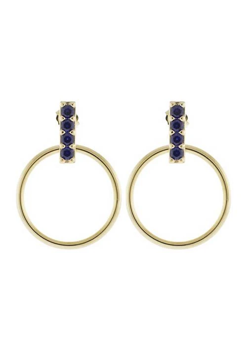 Belk 
Co. Created Sapphire Bar Studs with Circle Dangle Earrings in 10K Yellow Gold