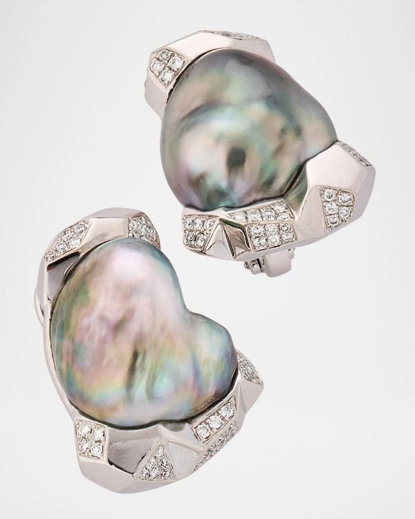 BELPEARL 18K White Gold Grey Tahitian Pearl Earrings with Diamonds 3