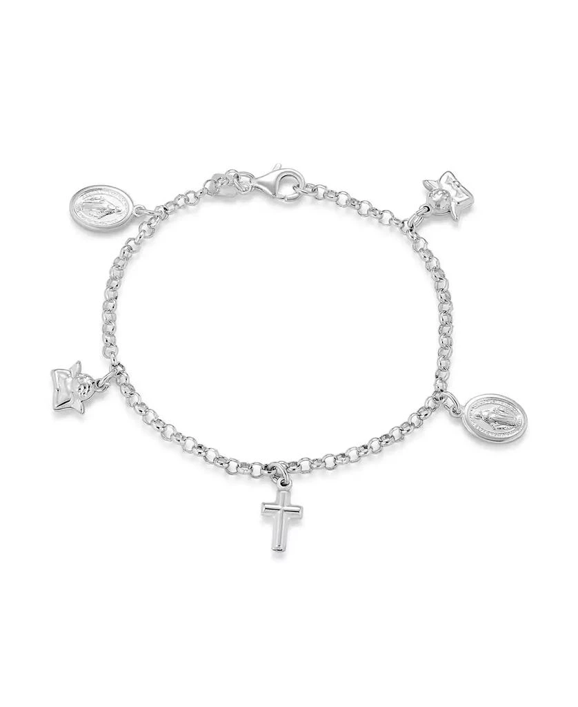 Bling Jewelry Multi Charm Virgin Mary Medallion Religious Dangle Anklet Ankle Bracelet Sterling Silver Long 10 Inch 1"