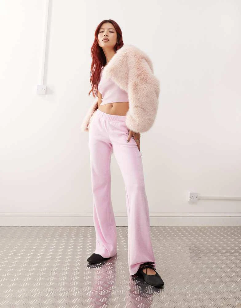 Monki Monki terry flared jogger in pink 1