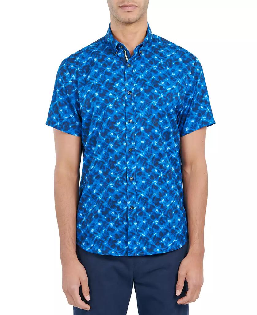 Society of Threads Men's Slim-Fit Performance Stretch Abstract Starburst Short-Sleeve Button-Down Shirt