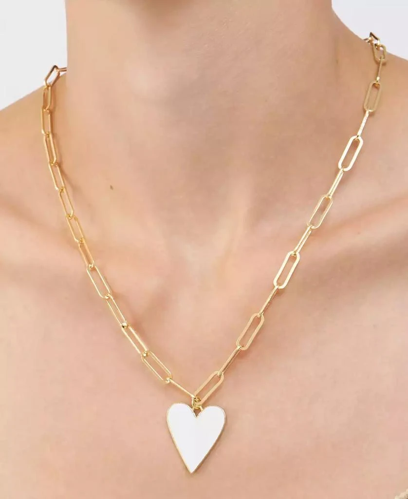 ADORNIA 20-22" Adjustable 14K Gold Plated White Enamel Heart Paper Clip Chain Necklace 2