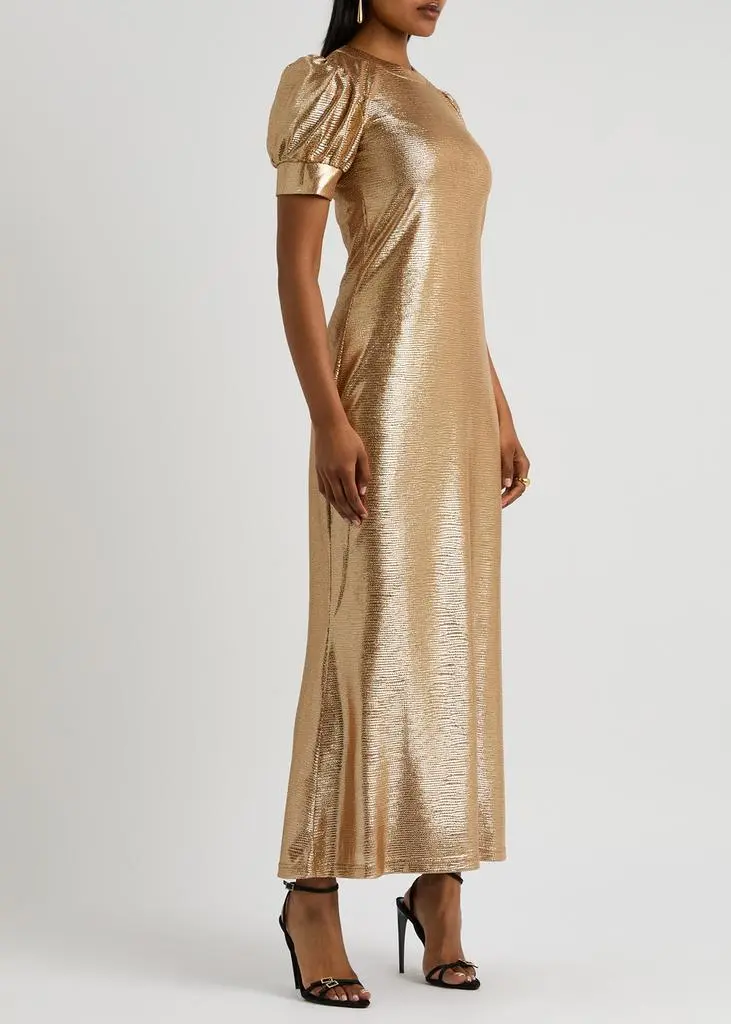 LUXE DE VALENTINA Como metallic-voile maxi dress 2
