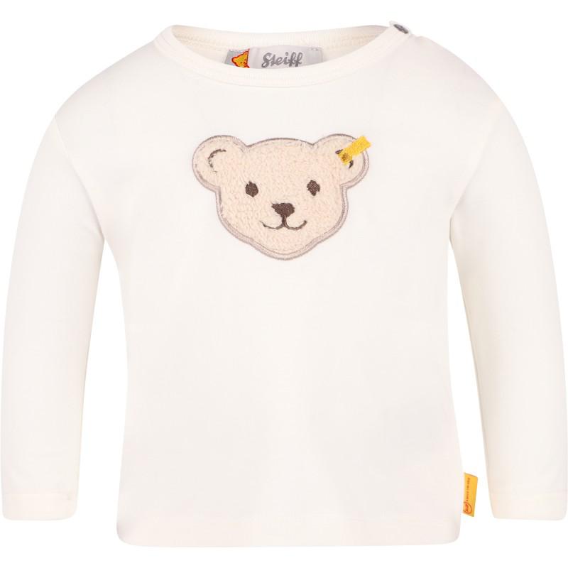 Steiff Logo bear long sleeved t shirt and embroidered teddy sherpa baby cap set in white