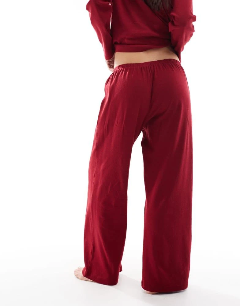 Cotton:On Cotton On sleep pointelle rib pants in deep red co-ord 3