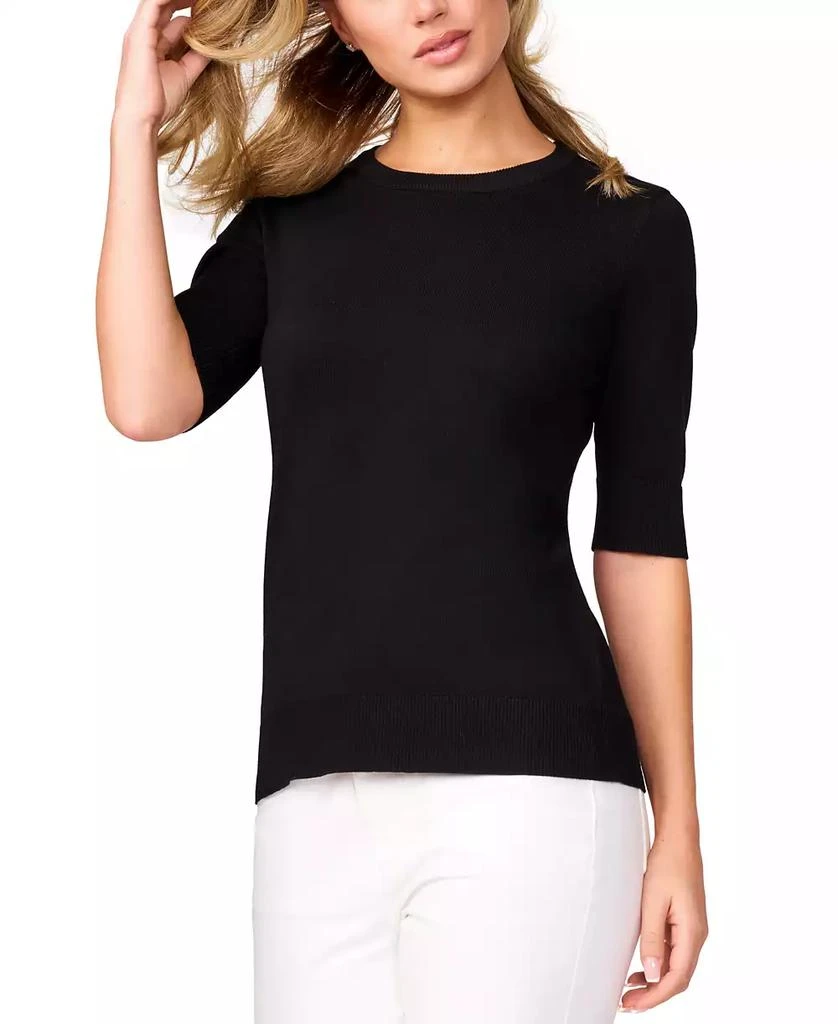 Melissa Paige Women's Crew-Neck Elbow-Sleeve Fine-Gauge Sweater 1