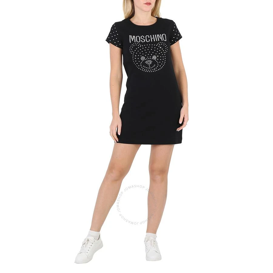 Moschino Black Stretch-Cotton Teddy Crystal T-Shirt Dress 1