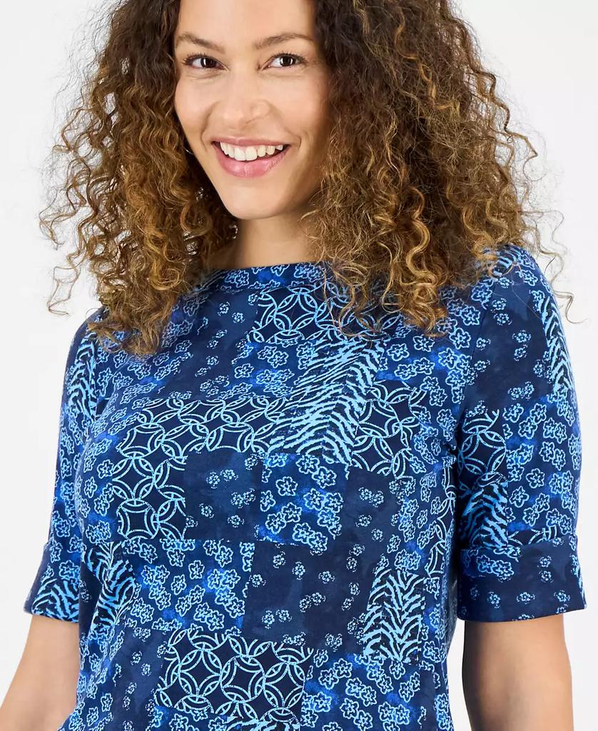 Style & Co Petite Elbow-Sleeve Patchwork Top, Exclusively at Macy's
