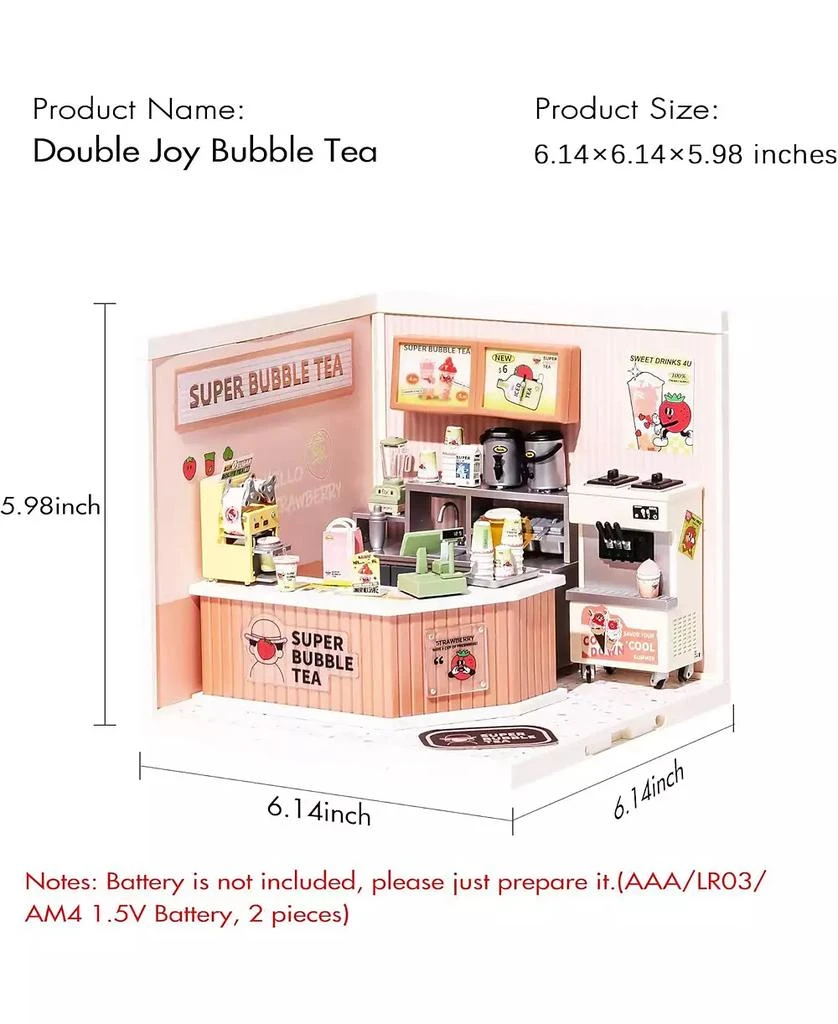 Robotime LED Building Blocks for Adults,1:24 Toy Building Sets,Model Building Kits Kids Ages 8-15 DIY Miniature Dollhouse Kits Double Joy Bubble Tea 6