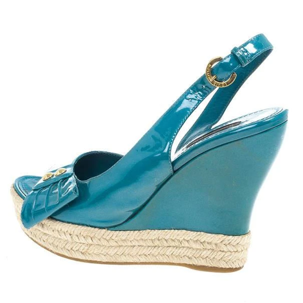 Louis Vuitton Louis Vuitton Blue Patent Espadrilles Slingback Wedges Size 37.5 3