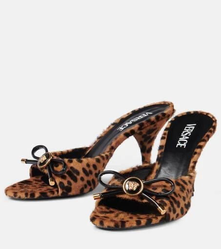 Versace Leopard Opera Bow 95 shearling mules 4