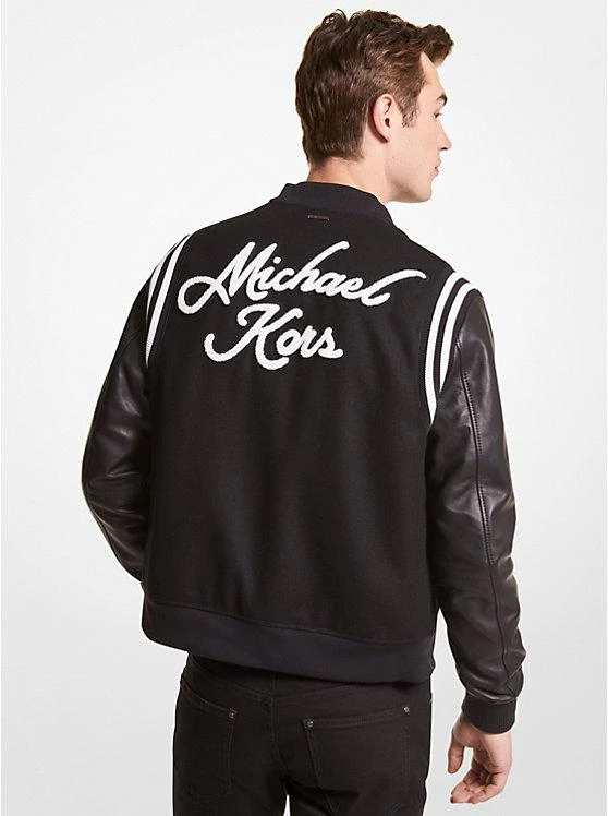 michael_kors Wool Blend and Leather Baseball Jacket 2