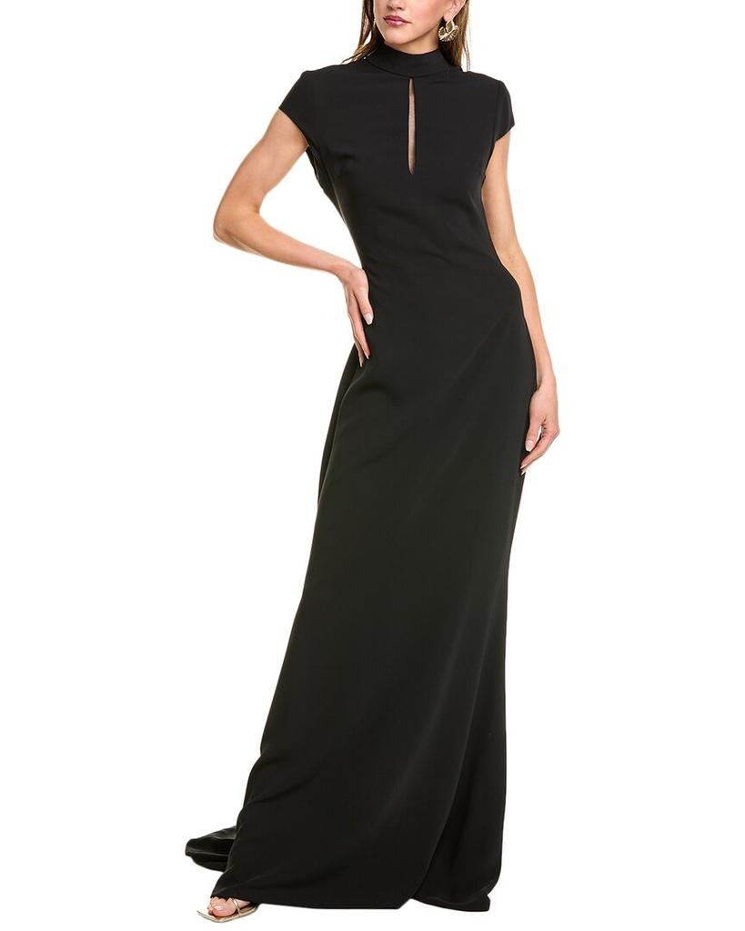 REEM ACRA High-Neck Cap Sleeve Gown