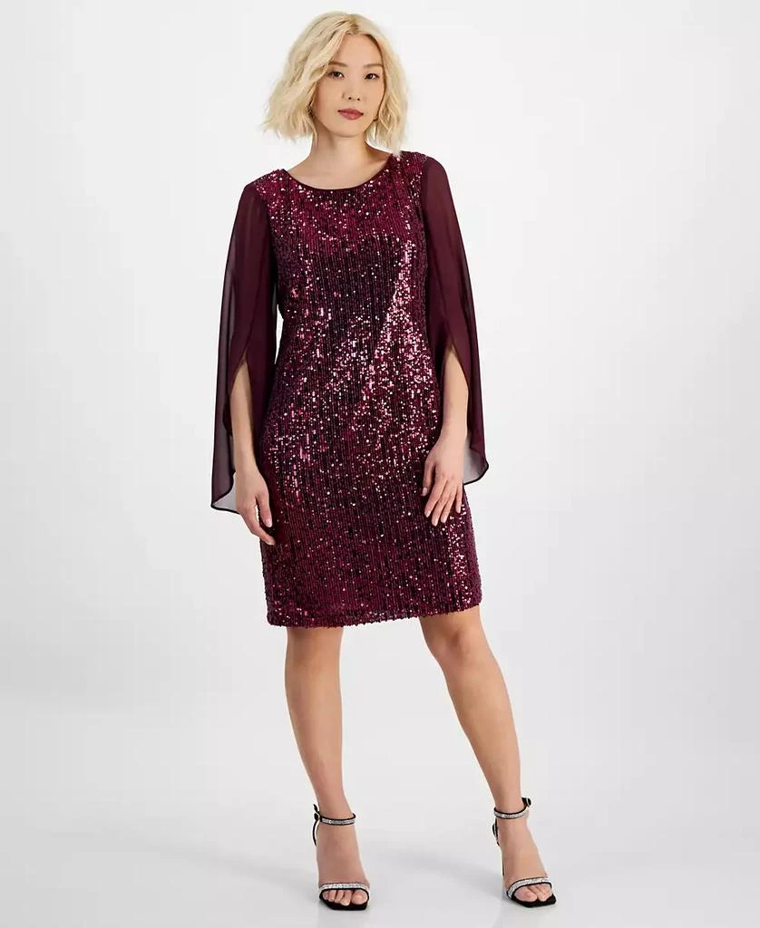 Connected Petite Sequin Angel-Sleeve Dress 1