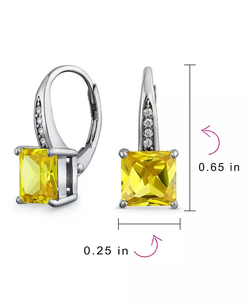 Bling Jewelry Holiday Classic Solitaire Cubic Zirconia Princess Cut Square Pave CZ Drop Lever back Earrings .925 Sterling Silver 2