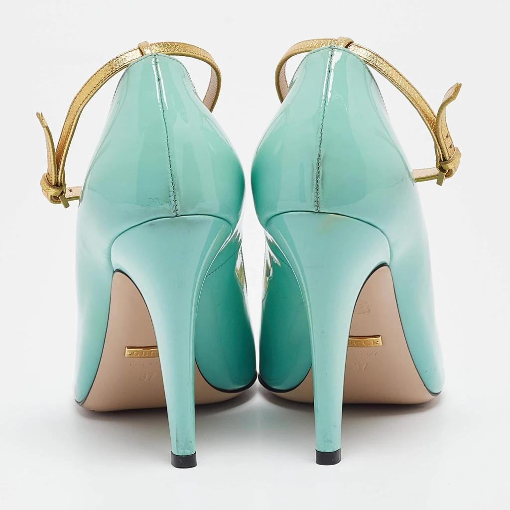 Gucci Gucci Blue Patent Molina  Ankle Strap Pumps Size 37 5