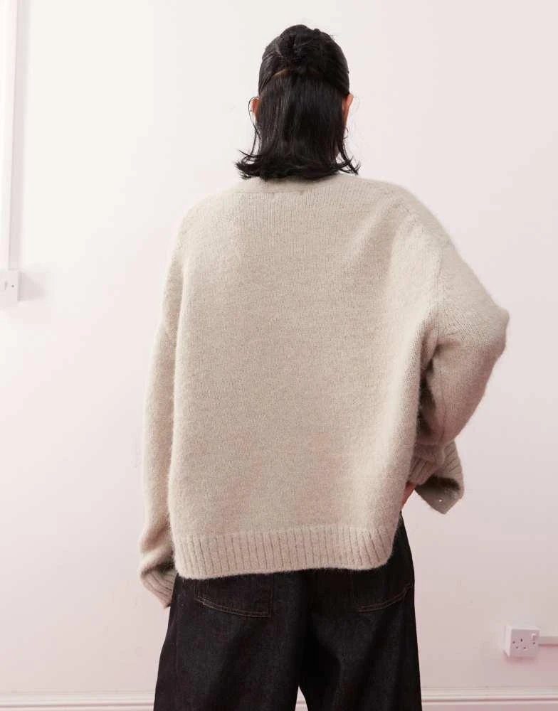 Weekday Weekday Emira fluffy knit slouchy cardigan in beige melange 3