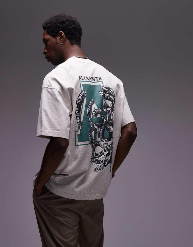 ALL SAINTS AllSaints Caduceus collegiate back graphic t-shirt in grey marl