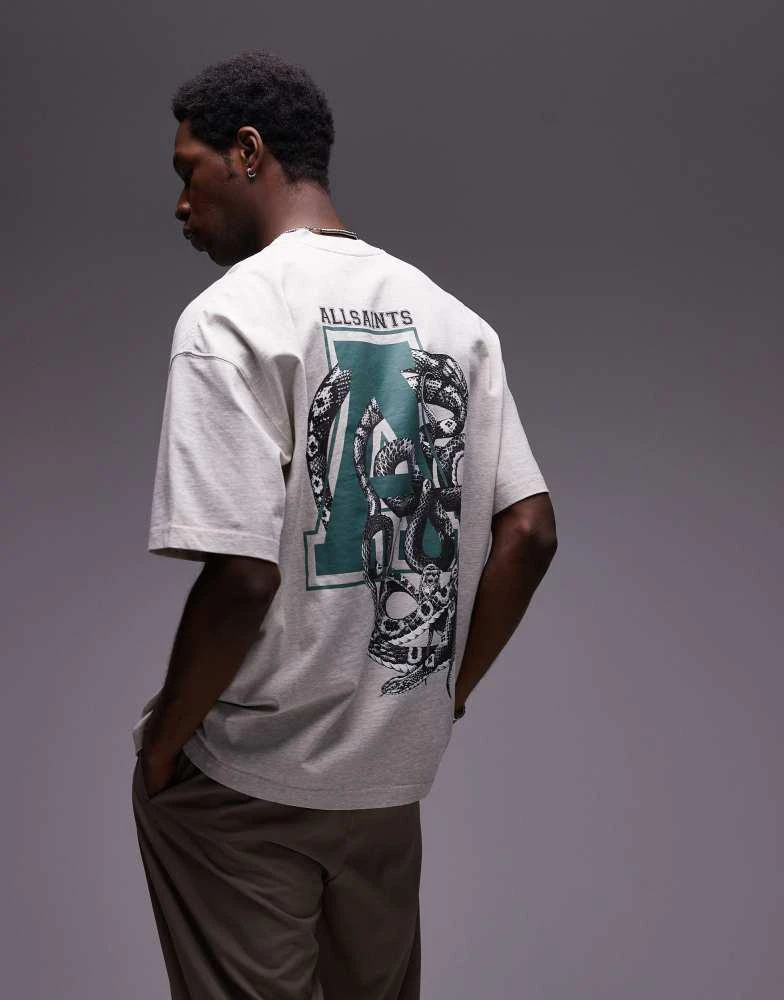 ALL SAINTS AllSaints Caduceus collegiate back graphic t-shirt in grey marl 1