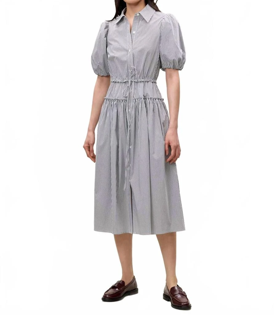 Rebecca Taylor Striped Poplin Puff Sleeve Shirt Dress In Blue