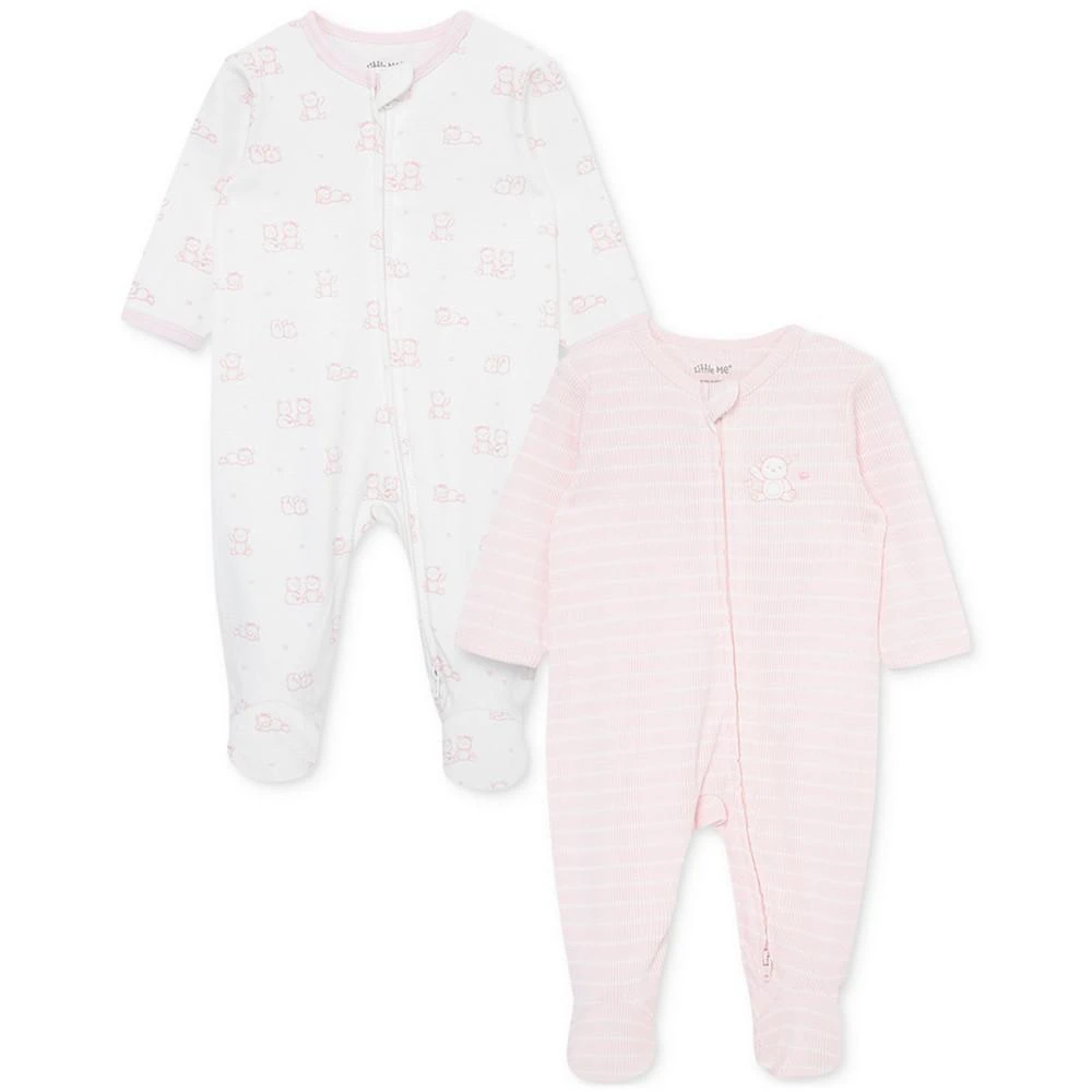 Little Me Baby Charms & Striped Cotton Long Sleeve Footed Coveralls, Pack of 2 1