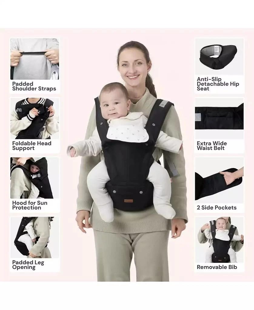 BabbleRoo Kids 6-in-1 Carrier with Hip Seat and Lumbar Support, Ergonomic
Adjustable for Newborn to with Sunshade, Black 3