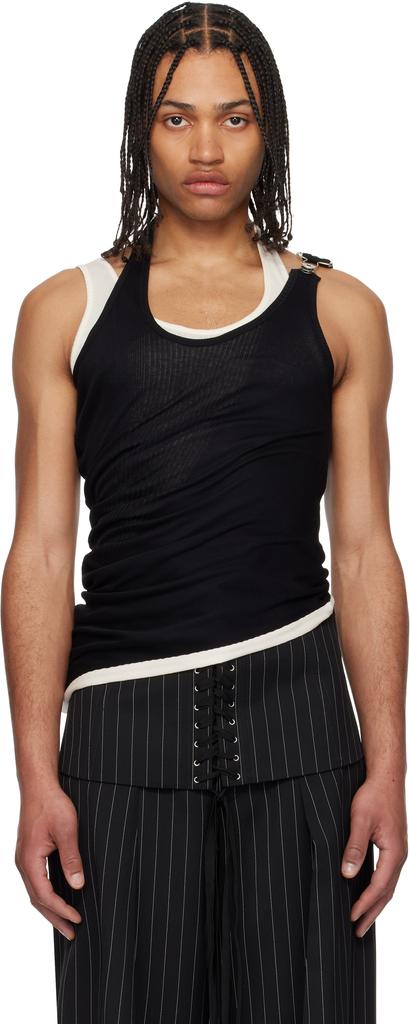 Shop Black & Off-White 'The Draped Double' Tank Top on Sale at