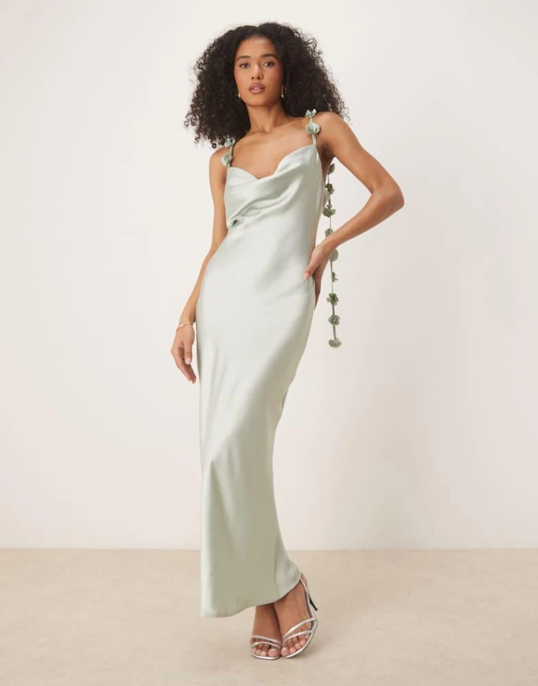 Gina Tricot midi satin cowl neck dress with 3D floral applique in light  sage green  On Sale Now with Up to 20% Off | Discover Exclusive Deals &  Savings at BeyondStyle