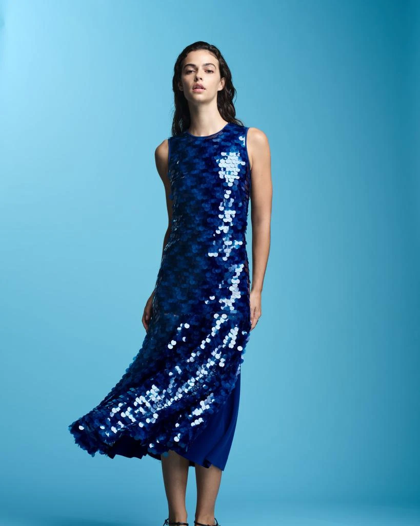 Akris Mix-Media Dot Sequined Flounce Midi Dress 5