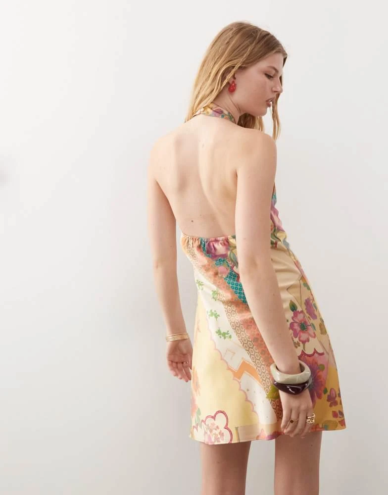 Reclaimed Vintage Reclaimed Vintage mini dress with scarf detail in yellow floral print 3