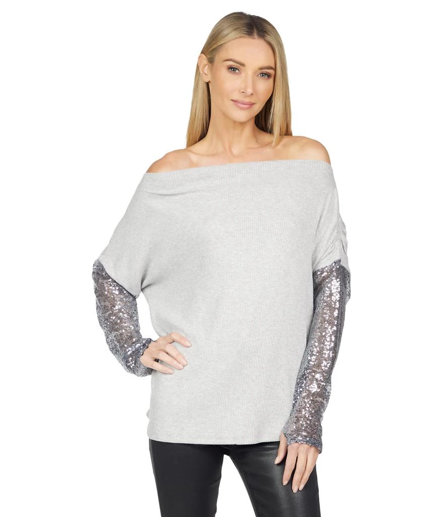 Michael Lauren Tuckerman Boatneck Sweater w/ Pleats and Contrast Sequins 1