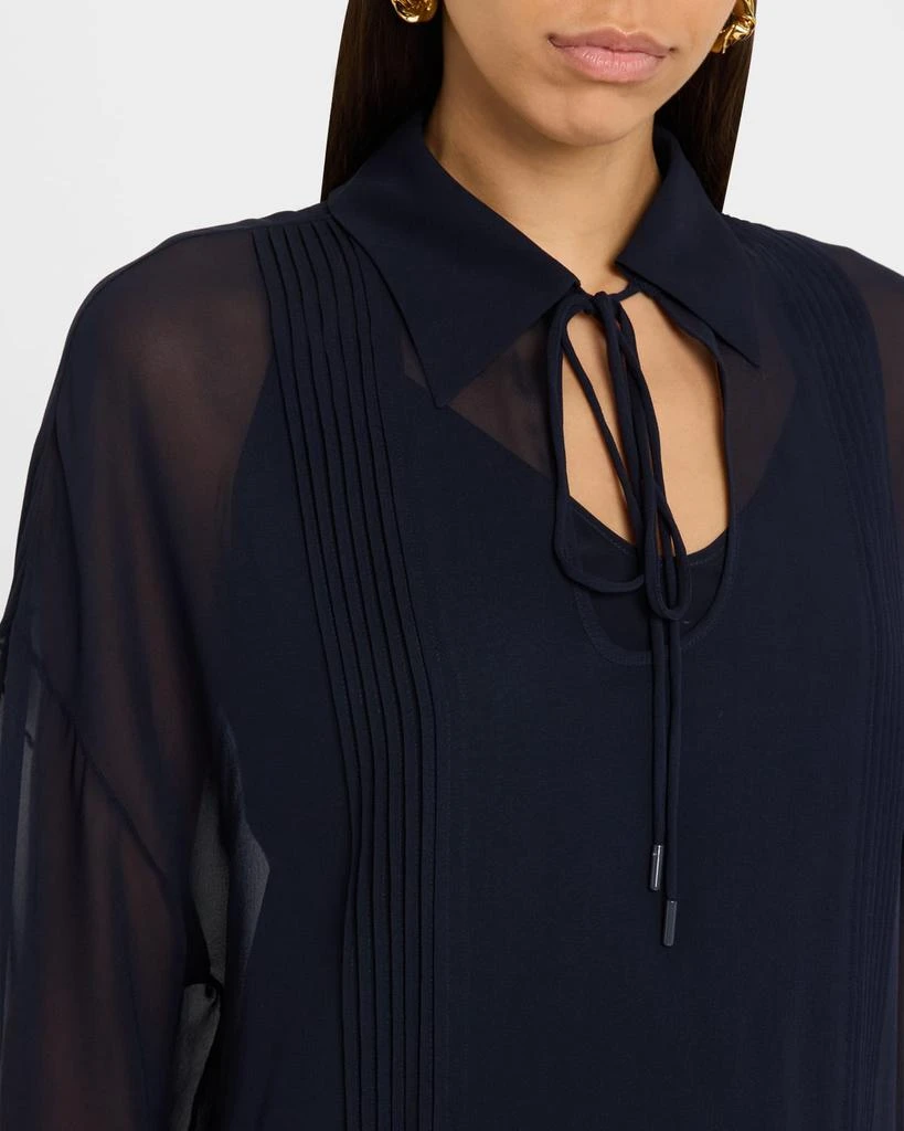 Max Mara Valdai Sheer Blouson-Sleeve Pintuck Blouse 5