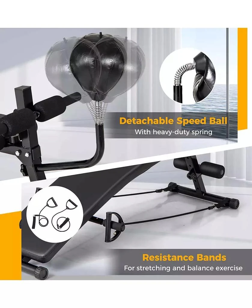 Costway Adjustable Decline Sit-Up Bench for Home Gym with Speed Ball and Resistance Bands 8