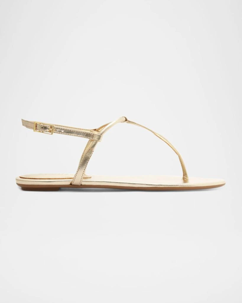 Schutz Elsha Metallic T-Strap Flat Sandals 1