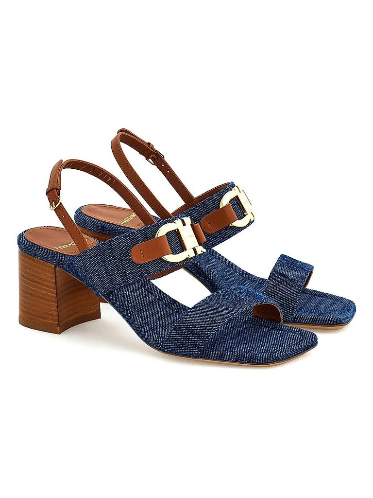 Salvatore Ferragamo Lou Gancini 55MM Logo Denim Block-Heel Sandals 2