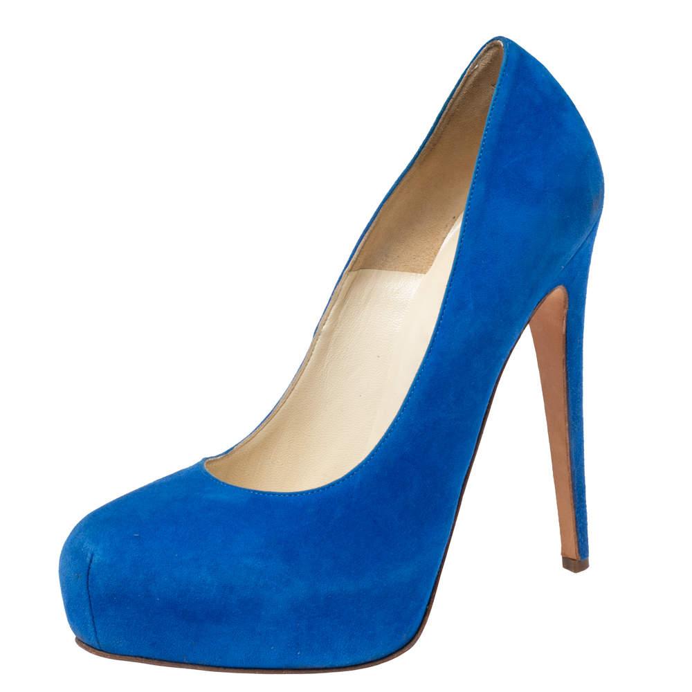 Brian Atwood Brian Atwood Royal Blue Suede Maniac Platform Pumps Size 38.5