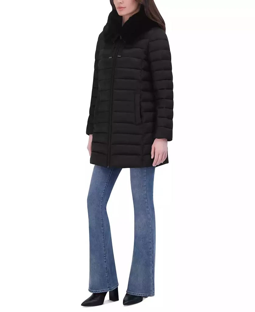 Tahari Women's Faux-Fur-Trim Hooded Packable Shine Puffer Coat 3