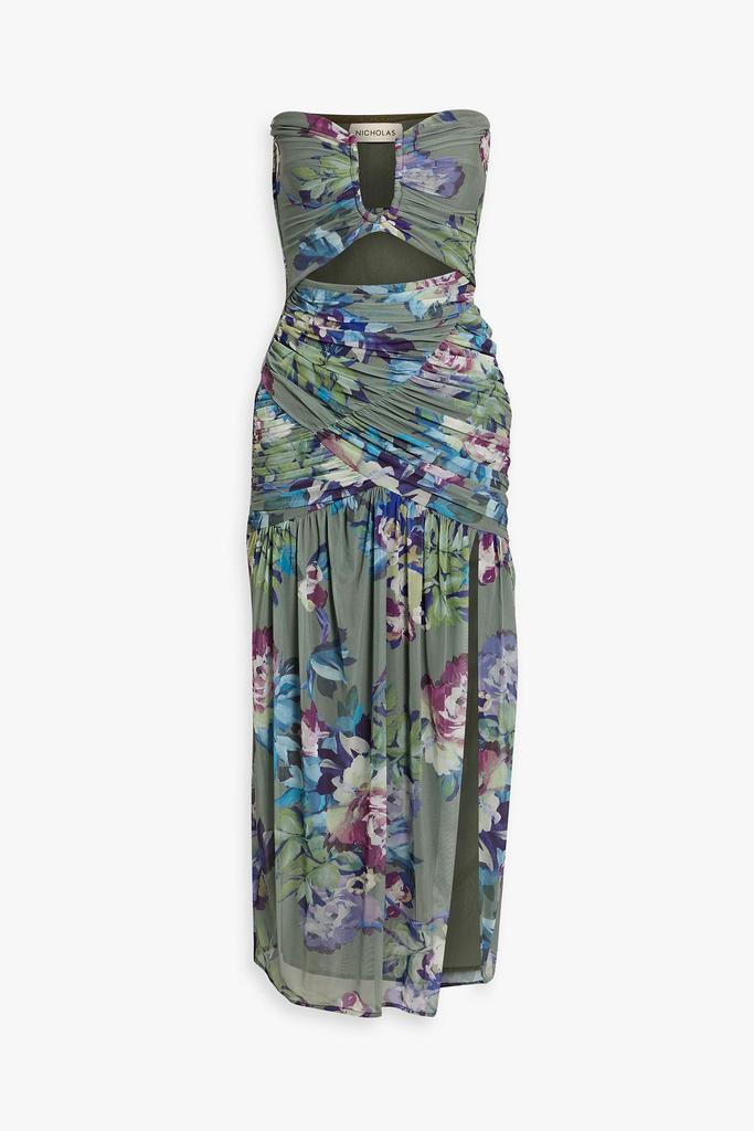 NICHOLAS Strapless floral-print stretch-tulle midi dress