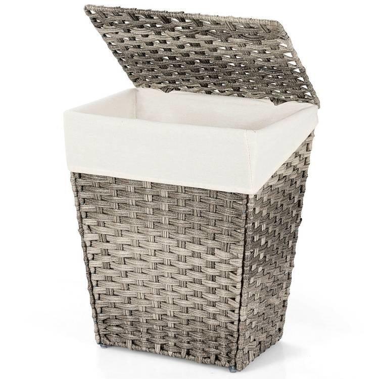 QuikFurn Foldable Handwoven PE Wicker Rattan Laundry Basket Clothes Hamper with Liner