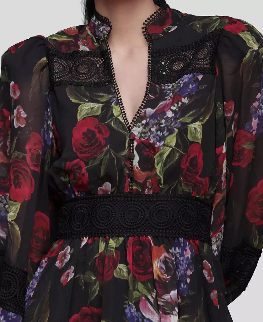 Avec Les Filles Women's Floral Lace-Trim Chiffon Dress 8