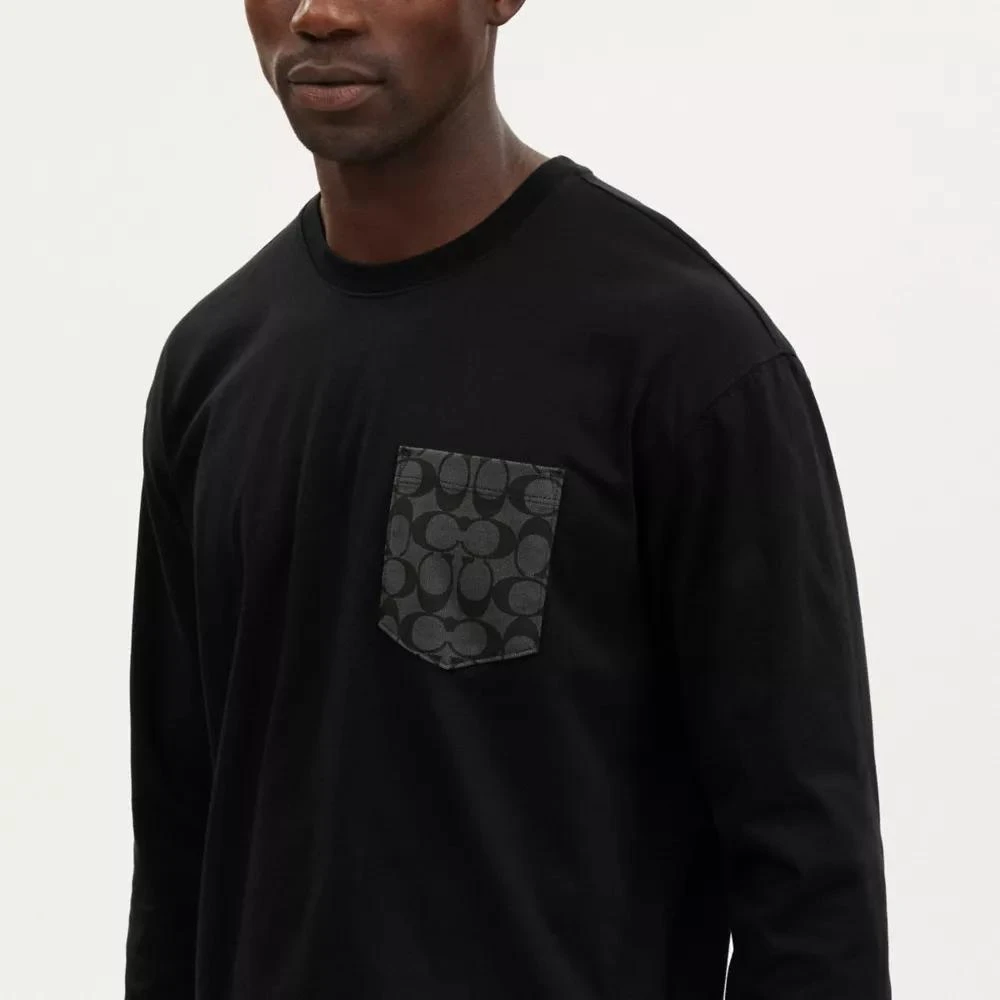 Coach Signature Long Sleeve T Shirt In Organic Cotton 4