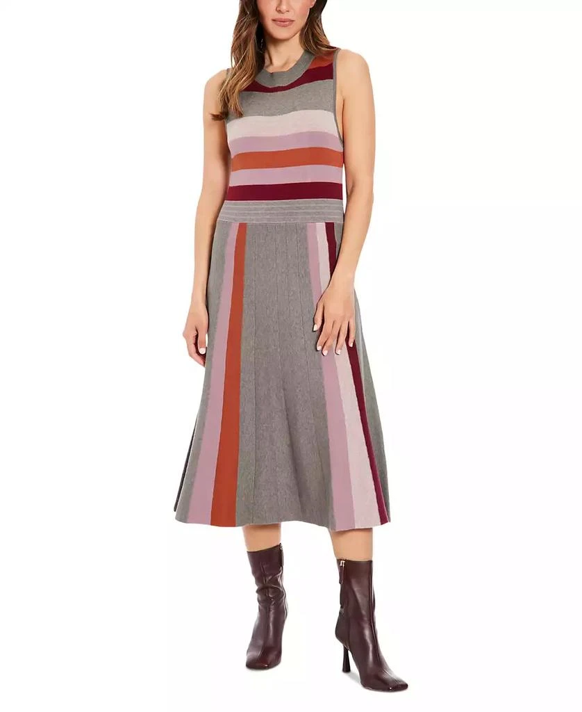 London Times Women's Striped Sleeveless Sweater Dress 1