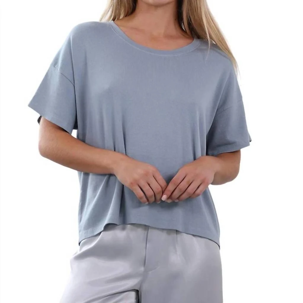 PJ Harlow Ricky Rib Short Sleeve Crew Neck Shirt In Morning Blue 1