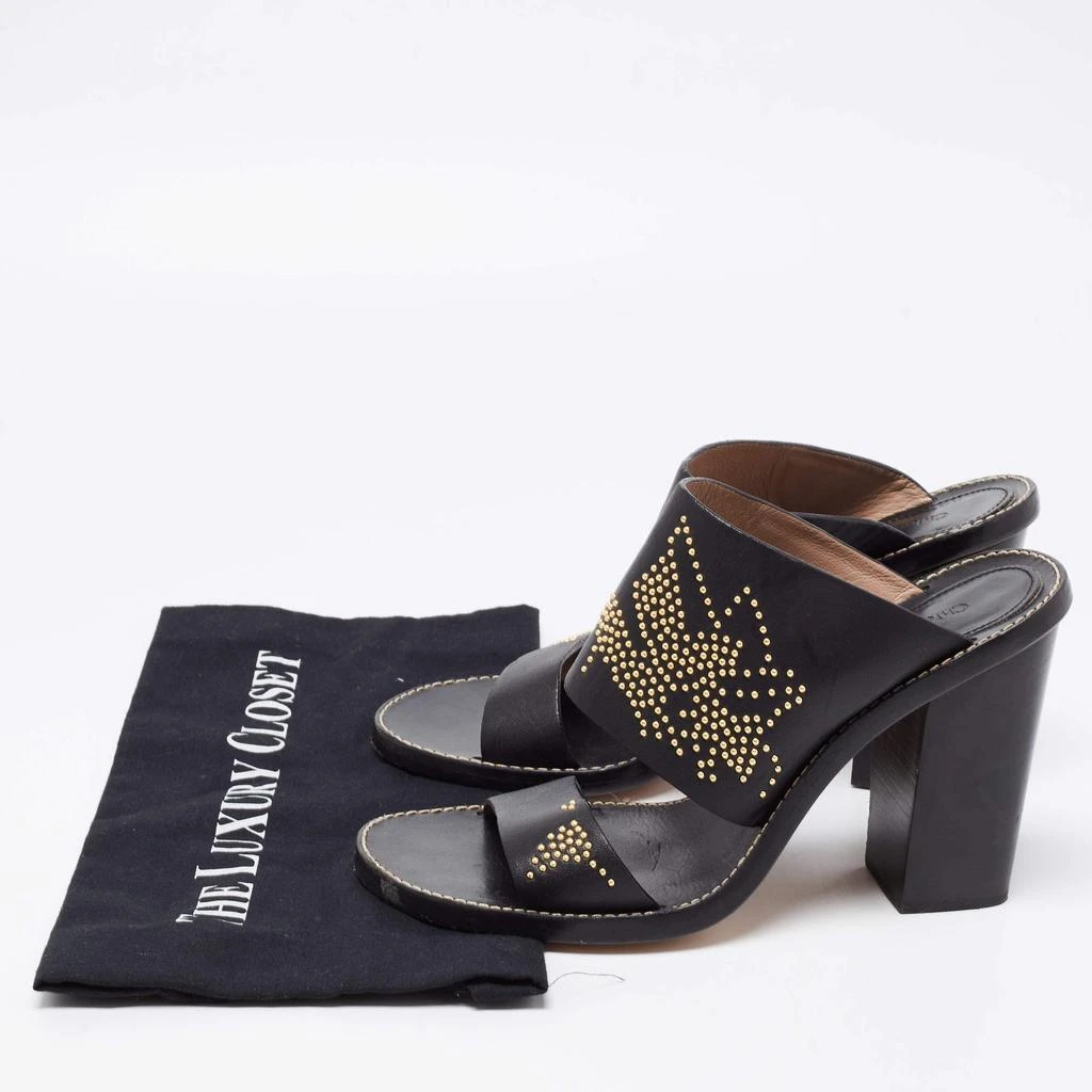 Chloé Chloe Black/Gold Studded Leather Slide Sandals Size 41 9