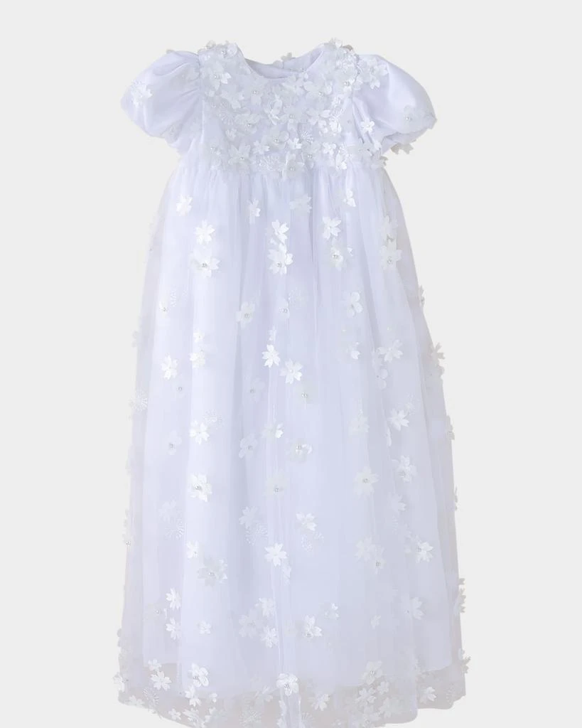 Zoe Girl's Lousie Scattered 3D Pearl Flower Christening Gown, Size 0-12M 1