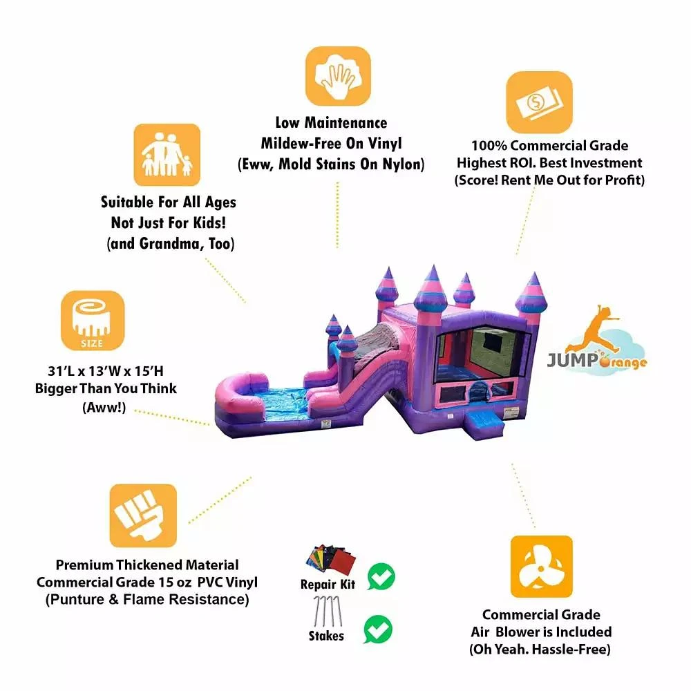 Jumporange Purplish Commercial Grade Bounce House Water Slide Combo with Pool for Kids and Adults (with Blower), Basketball Hoop, Wet Dry Use, Outdoor Indoor, Birthday Party, Rental Quality 4