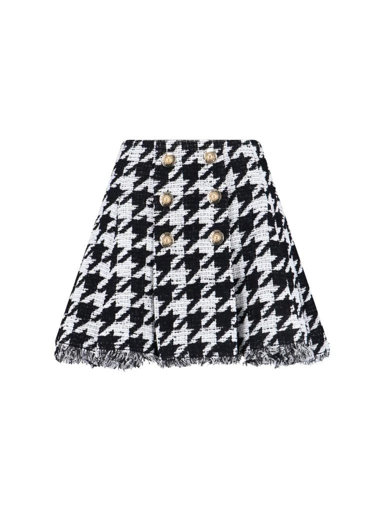 Balmain Balmain Button Embellished Houndstooth Tweed Mini Skirt 1