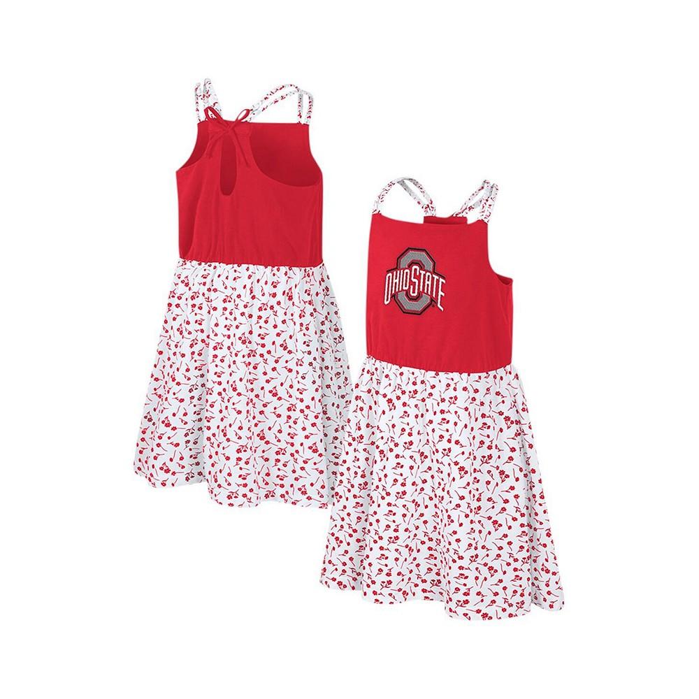 Colosseum Big Girls Scarlet, White Ohio State Buckeyes Robin Floral Dress